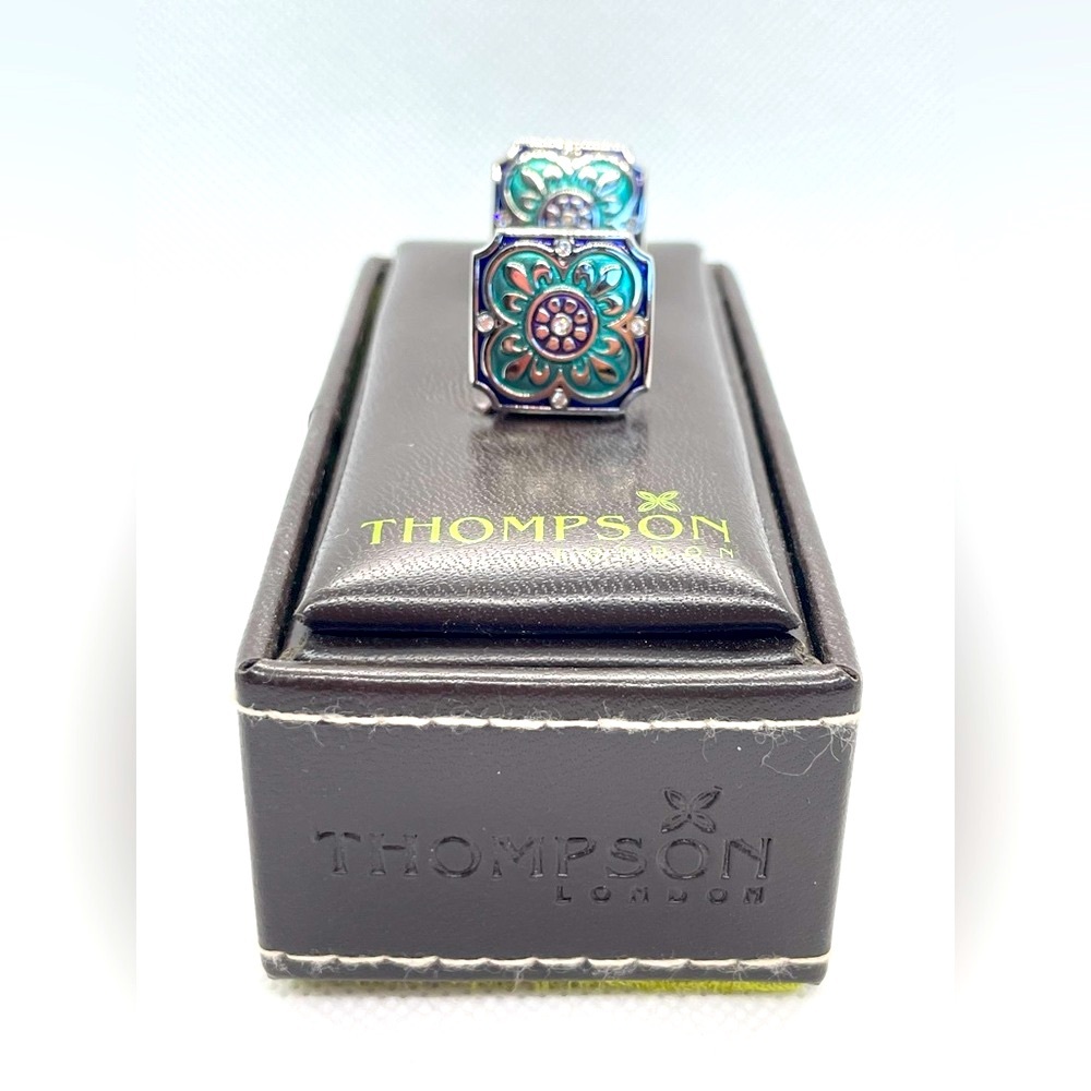 Thompson of London by Robert Tateossian rhodium plated blue enamel cufflinks